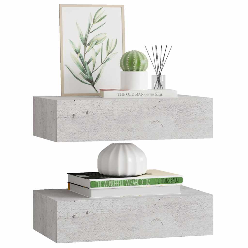 Wall Drawer Shelves 2 pcs Concrete Grey 40x23.5x10cm MDF