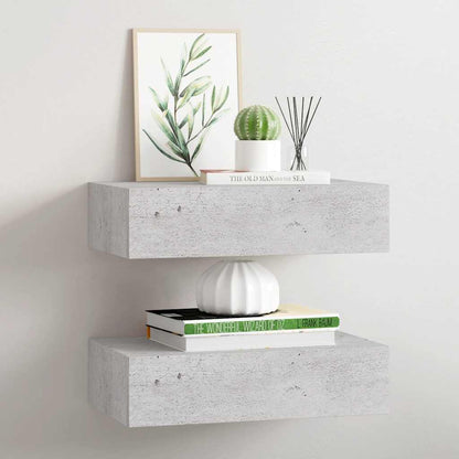 Wall Drawer Shelves 2 pcs Concrete Grey 40x23.5x10cm MDF