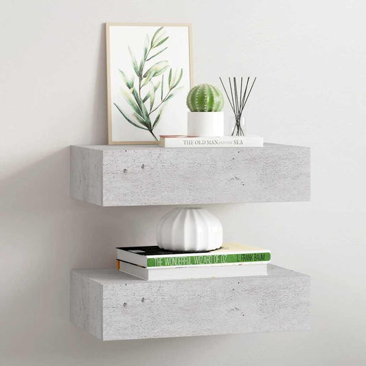 Wall Drawer Shelves 2 pcs Concrete Grey 40x23.5x10cm MDF