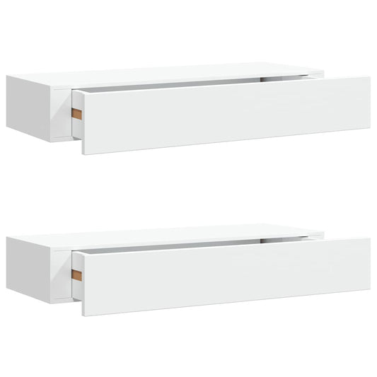 Wall-mounted Drawer Shelves 2 pcs White 60x23.5x10cm MDF