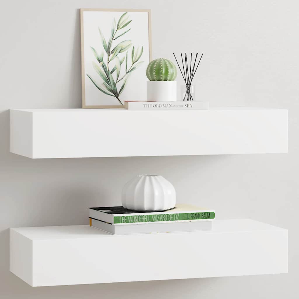 Wall-mounted Drawer Shelves 2 pcs White 60x23.5x10cm MDF