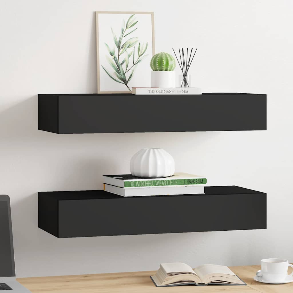 Wall-mounted Drawer Shelves 2 pcs Black 60x23.5x10cm MDF