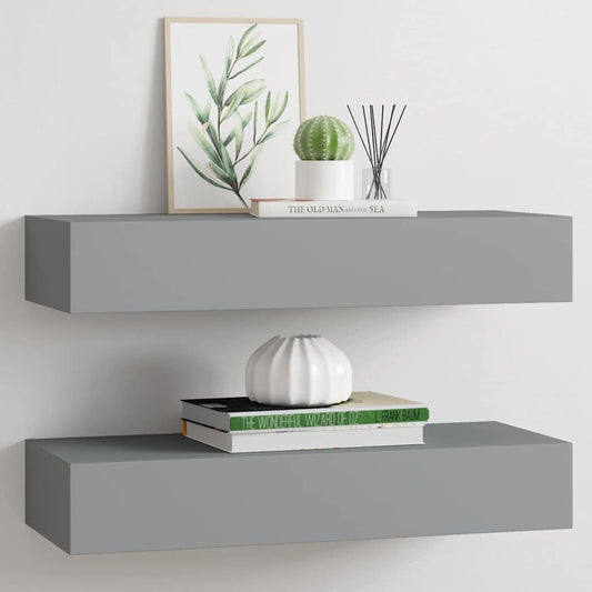 Wall-mounted Drawer Shelves 2 pcs Grey 60x23.5x10cm MDF