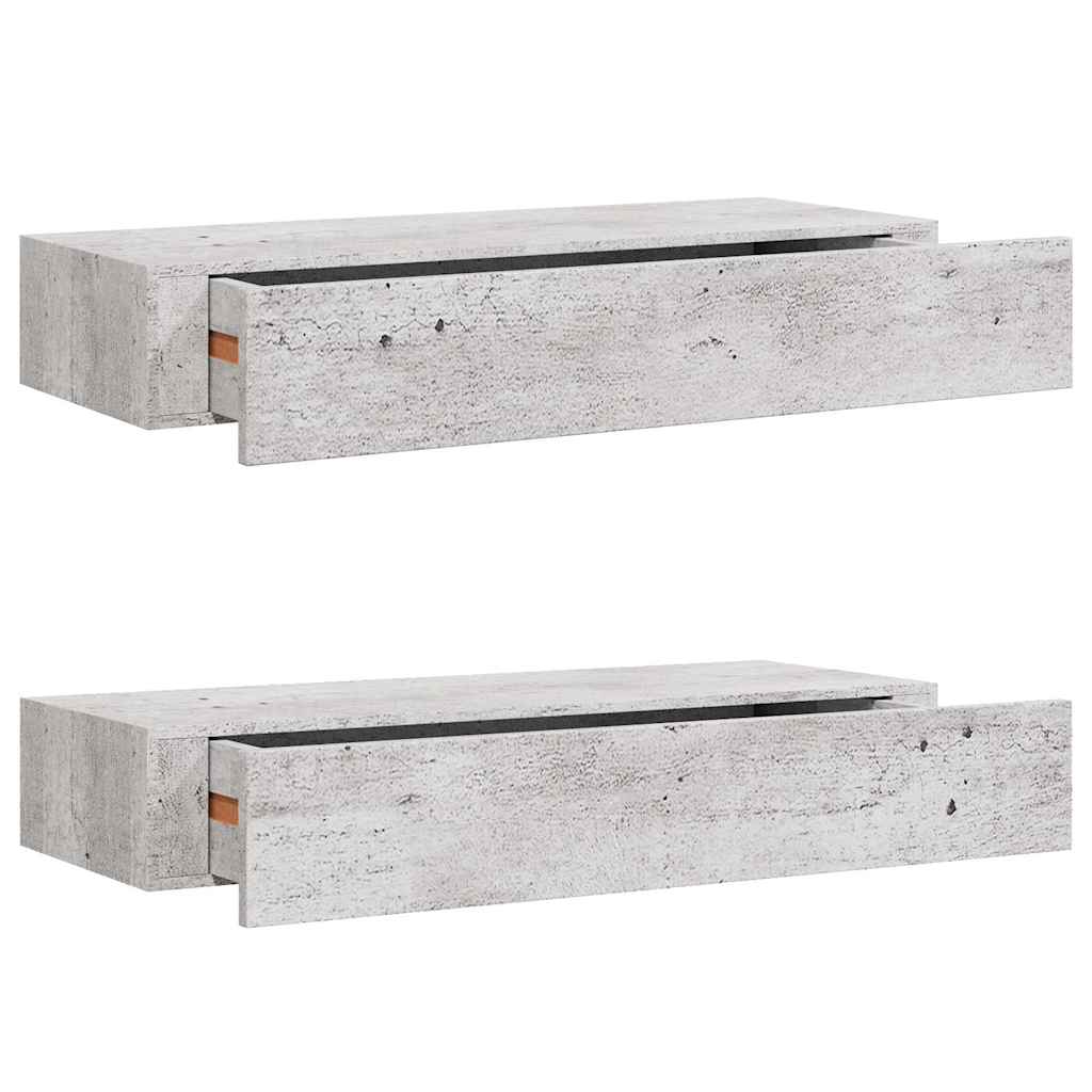 Wall Drawer Shelves 2 pcs Concrete Grey 60x23.5x10cm MDF