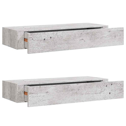 Wall Drawer Shelves 2 pcs Concrete Grey 60x23.5x10cm MDF