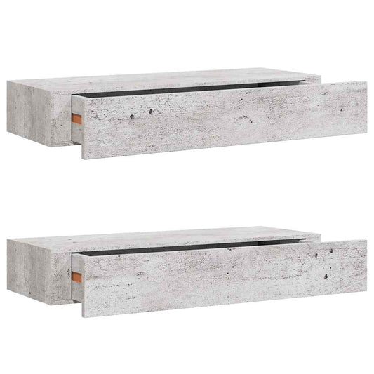 Wall Drawer Shelves 2 pcs Concrete Grey 60x23.5x10cm MDF