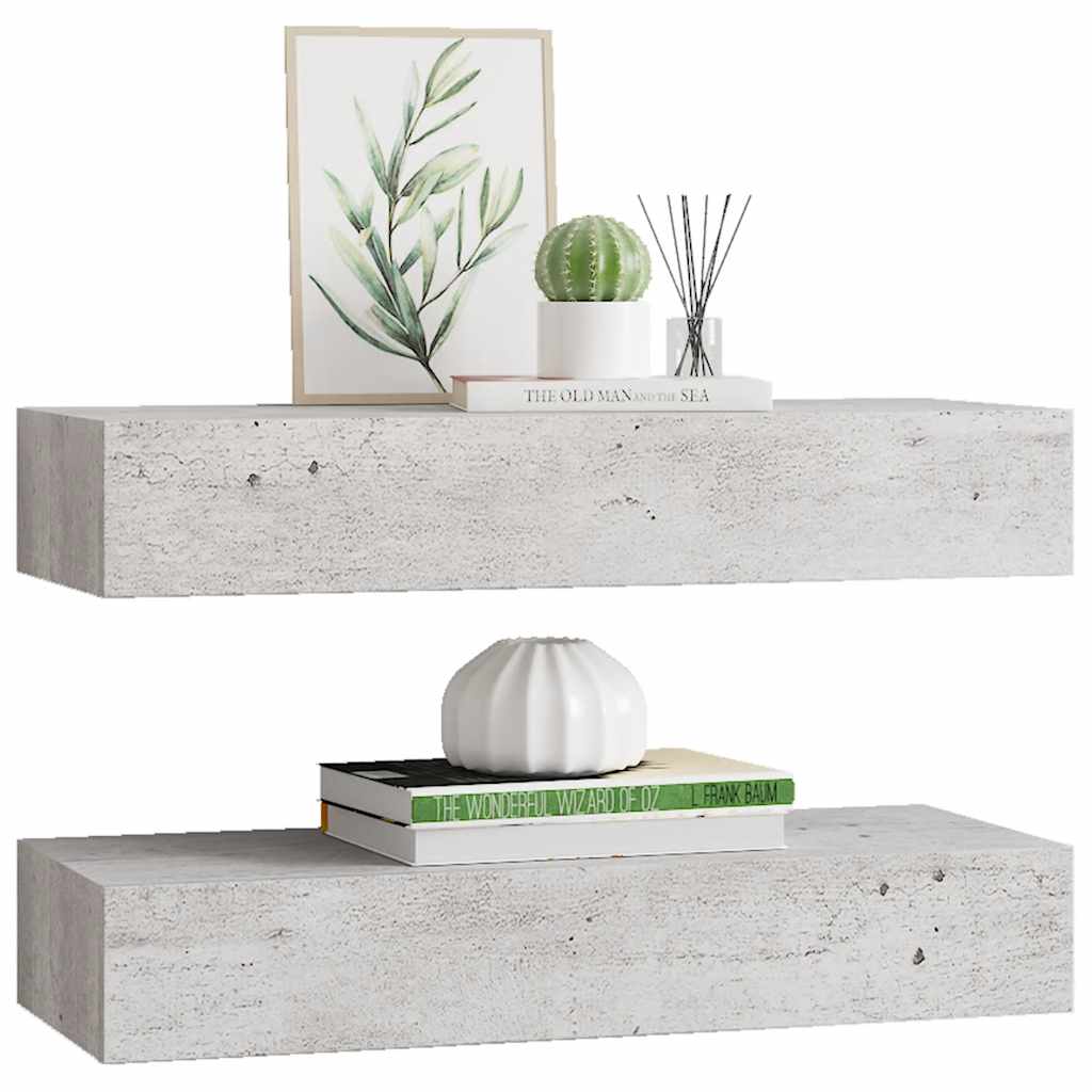 Wall Drawer Shelves 2 pcs Concrete Grey 60x23.5x10cm MDF