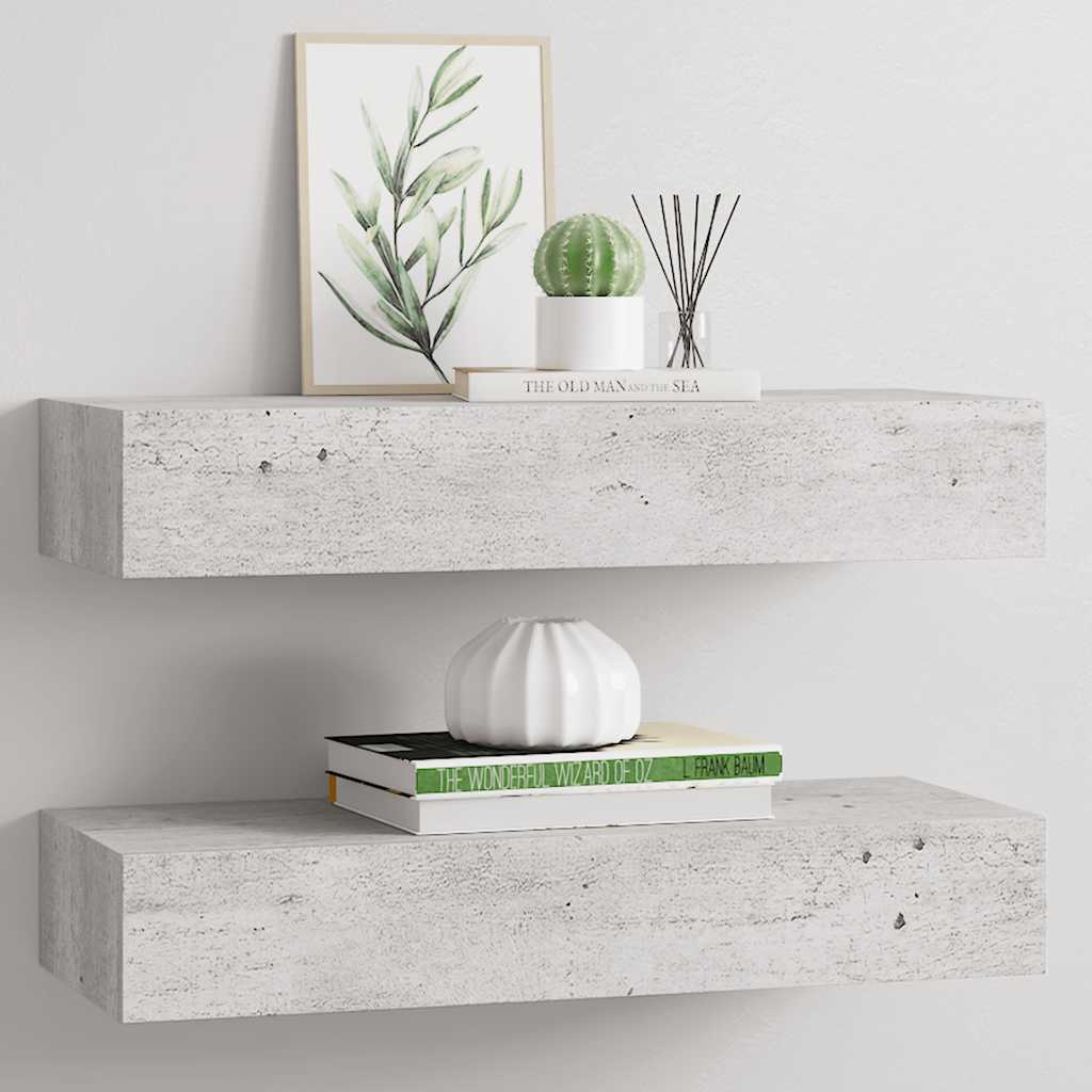 Wall Drawer Shelves 2 pcs Concrete Grey 60x23.5x10cm MDF