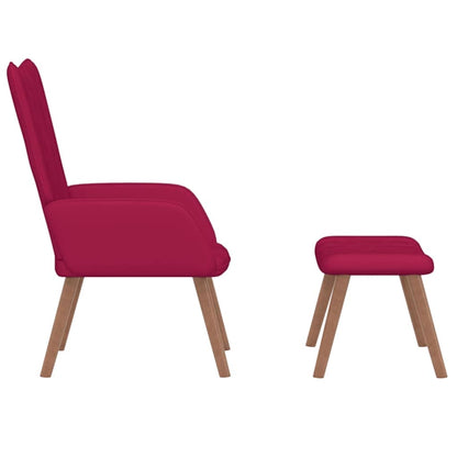 Relaxing Chair with a Stool Wine Red Velvet