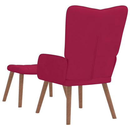 Relaxing Chair with a Stool Wine Red Velvet