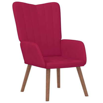 Relaxing Chair with a Stool Wine Red Velvet