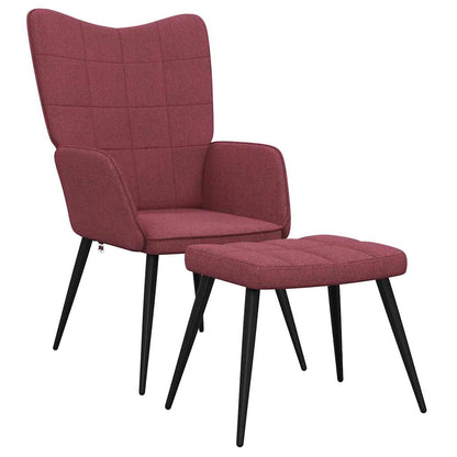 Relaxing Chair with a Stool Wine Red Fabric