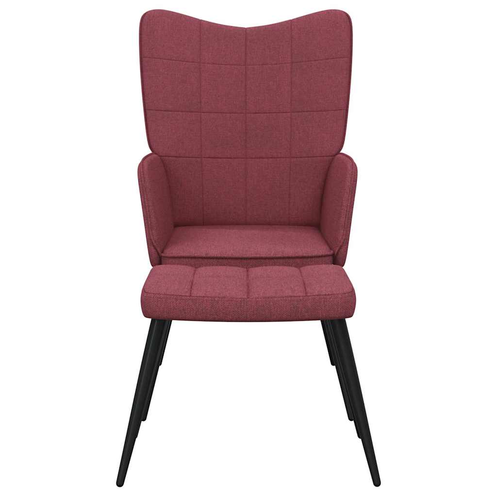 Relaxing Chair with a Stool Wine Red Fabric