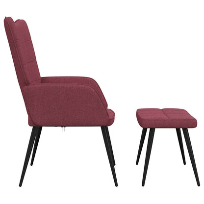 Relaxing Chair with a Stool Wine Red Fabric