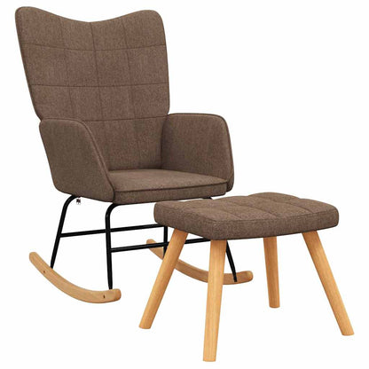 Rocking Chair with a Stool Brown Fabric