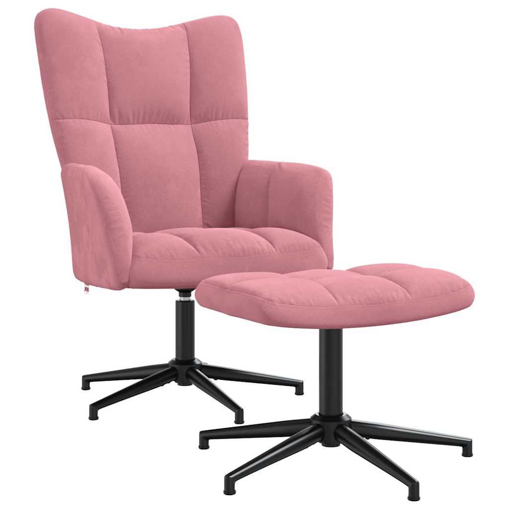 Relaxing Chair with a Stool Pink Velvet