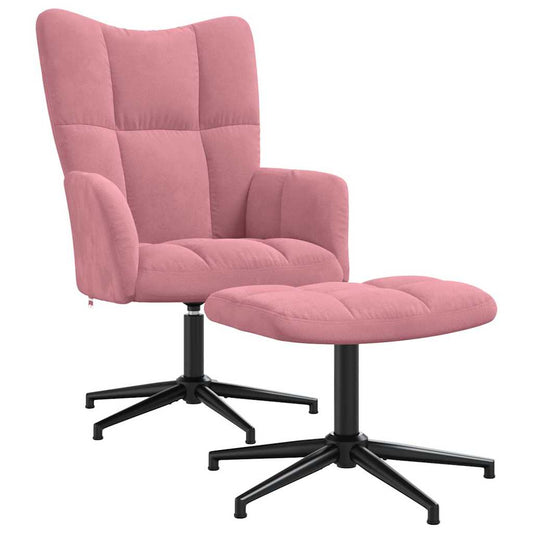 Relaxing Chair with a Stool Pink Velvet