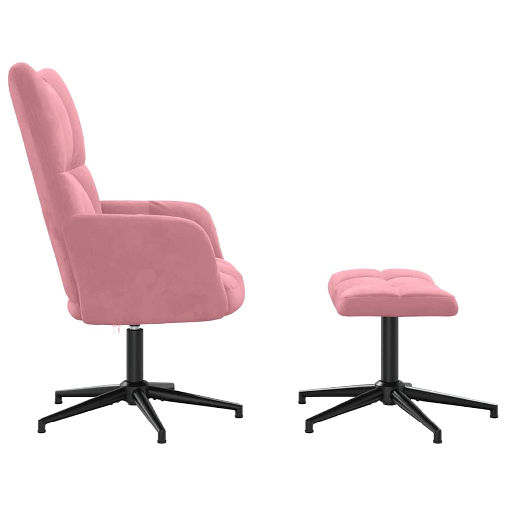 Relaxing Chair with a Stool Pink Velvet