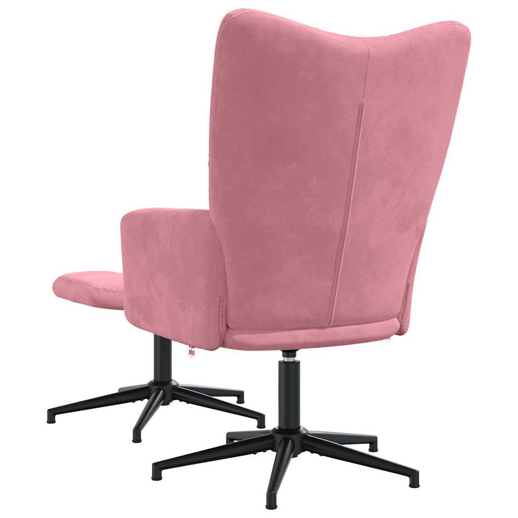 Relaxing Chair with a Stool Pink Velvet