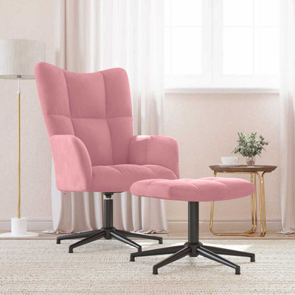 Relaxing Chair with a Stool Pink Velvet
