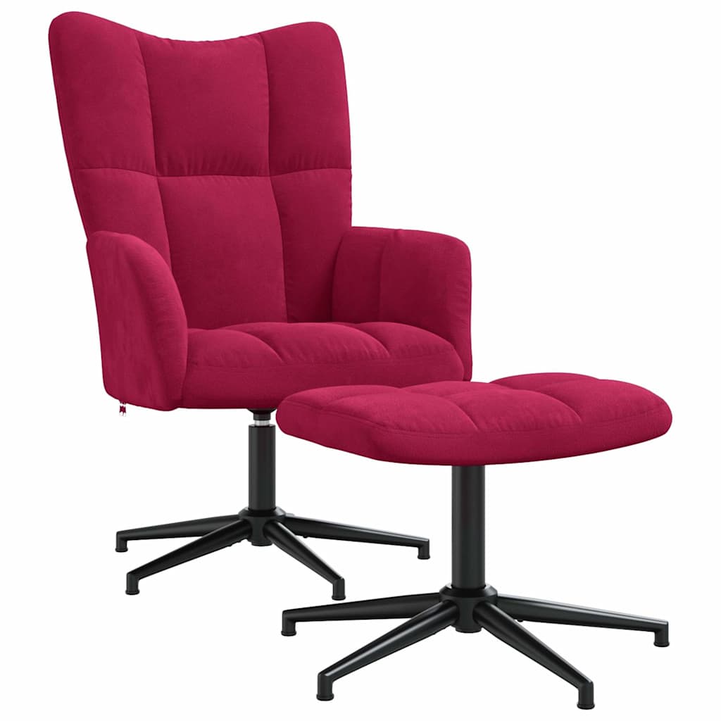 Relaxing Chair with a Stool Wine Red Velvet