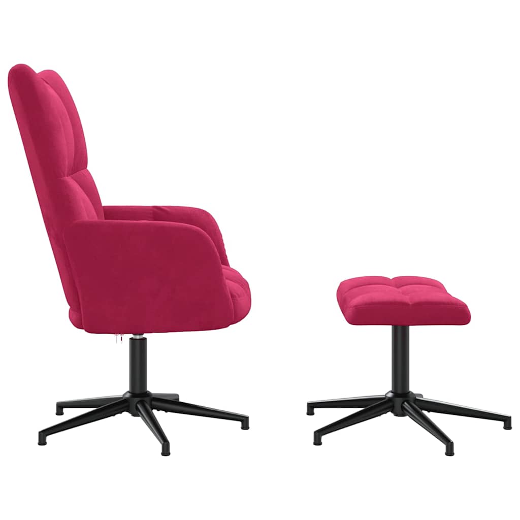 Relaxing Chair with a Stool Wine Red Velvet