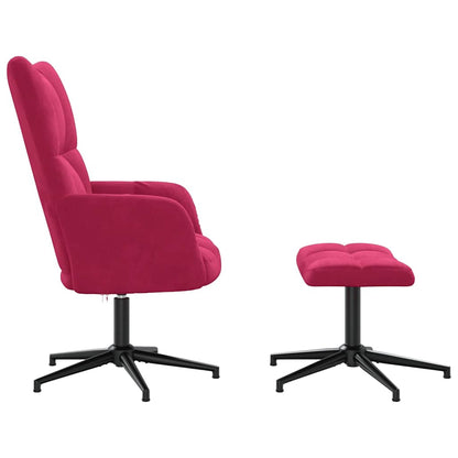Relaxing Chair with a Stool Wine Red Velvet