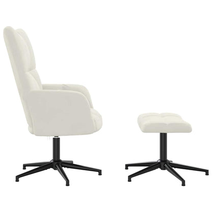 Relaxing Chair with a Stool Cream White Velvet