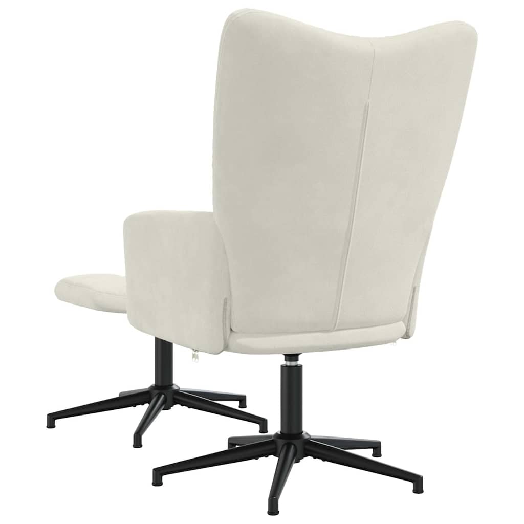 Relaxing Chair with a Stool Cream White Velvet