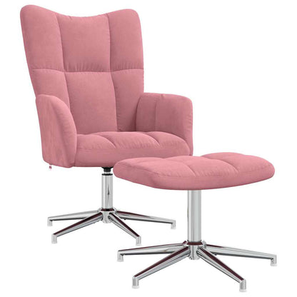 Relaxing Chair with a Stool Pink Velvet