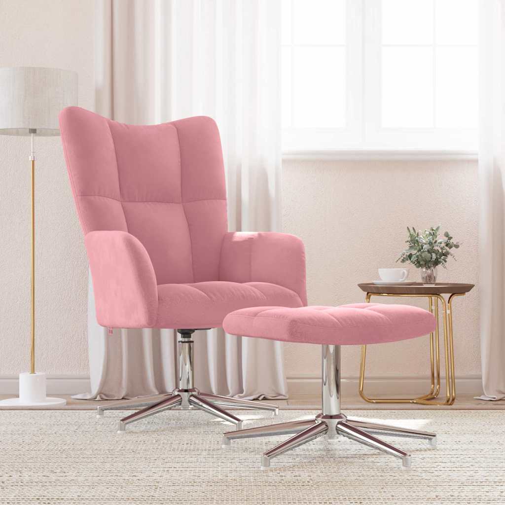 Relaxing Chair with a Stool Pink Velvet