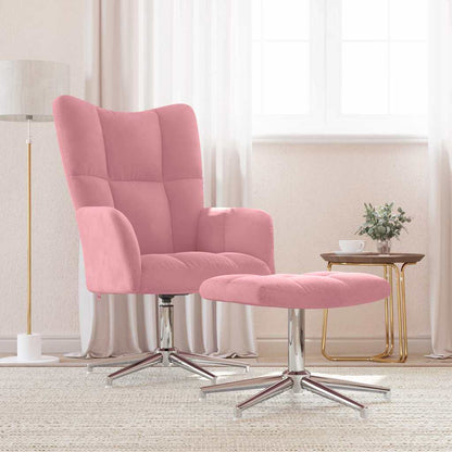 Relaxing Chair with a Stool Pink Velvet