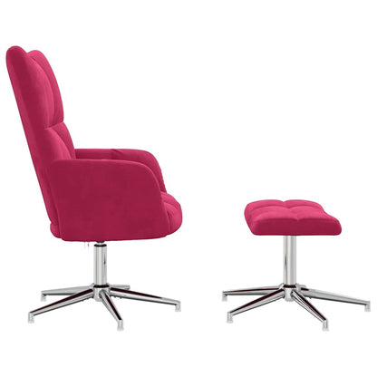 Relaxing Chair with a Stool Wine Red Velvet