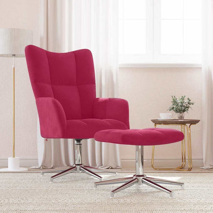 Relaxing Chair with a Stool Wine Red Velvet