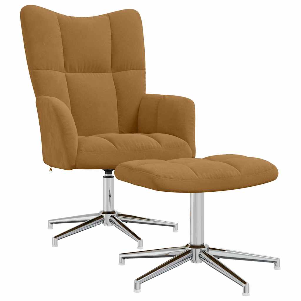 Relaxing Chair with a Stool Brown Velvet