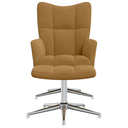 Relaxing Chair with a Stool Brown Velvet