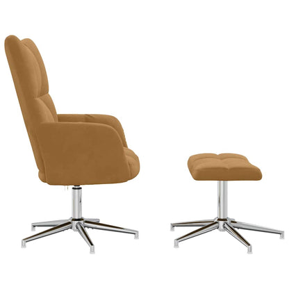 Relaxing Chair with a Stool Brown Velvet
