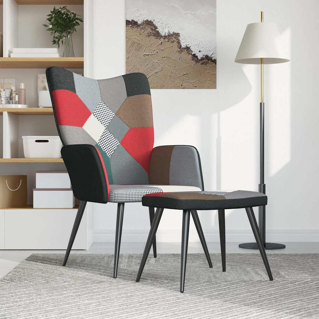 328198 vidaXL Relaxing Chair with a Stool Patchwork Fabric