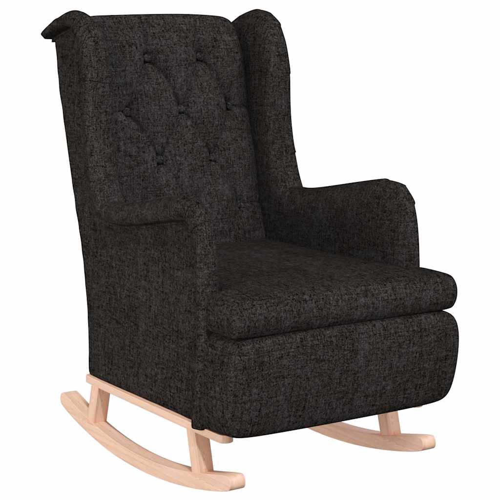 Armchair with Solid Rubber Wood Rocking Legs Black Fabric