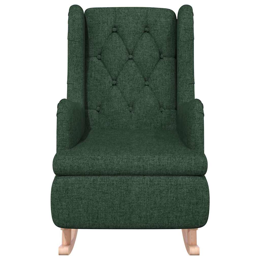 Armchair with Solid Rubber Wood Rocking Legs Dark Green Fabric