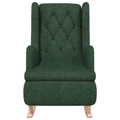Armchair with Solid Rubber Wood Rocking Legs Dark Green Fabric