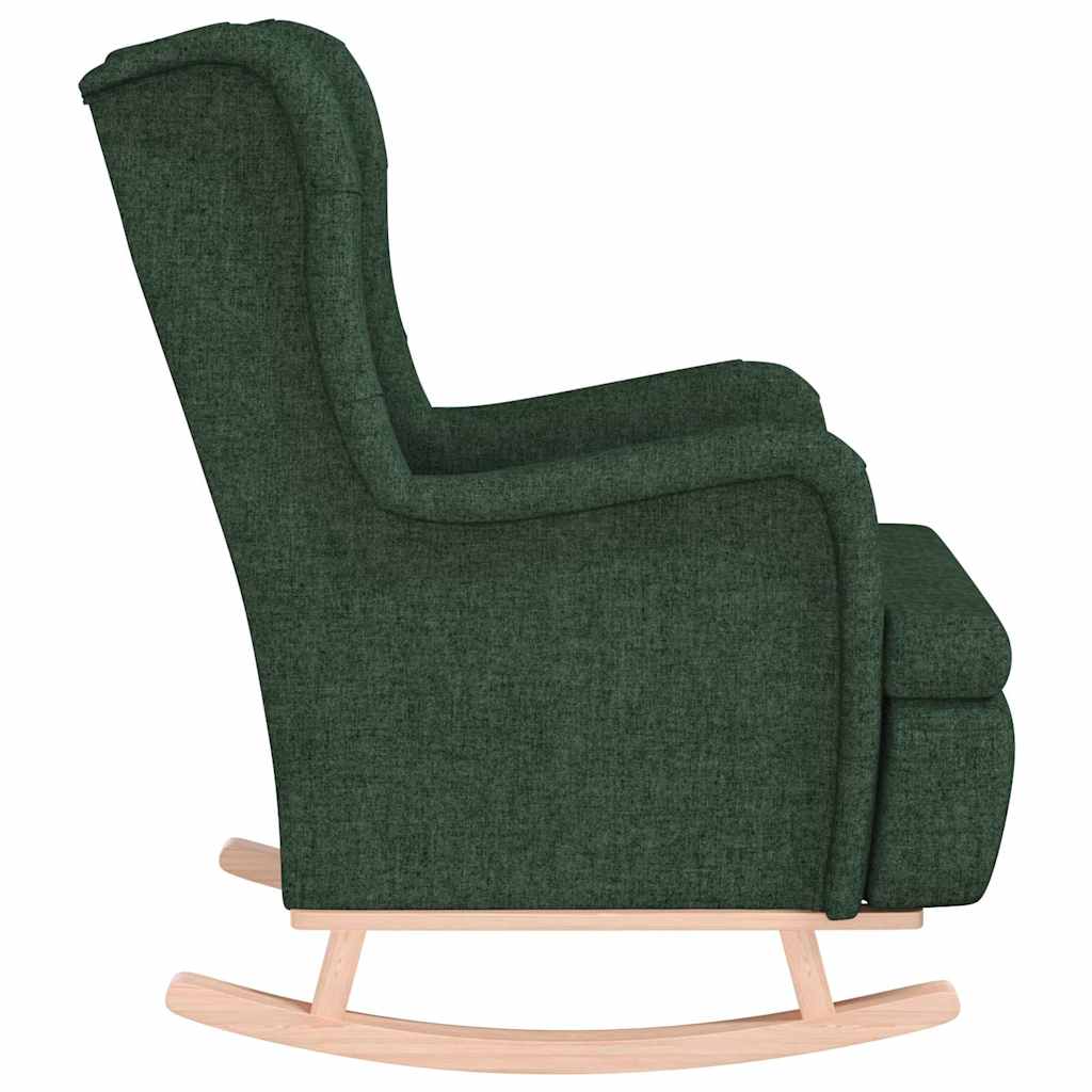 Armchair with Solid Rubber Wood Rocking Legs Dark Green Fabric