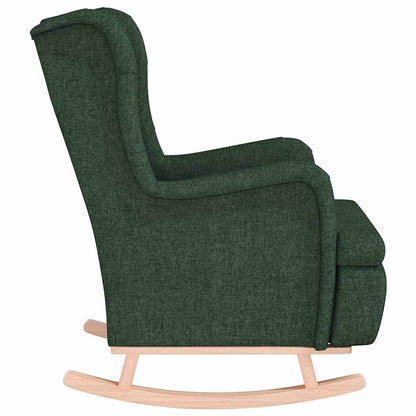 Armchair with Solid Rubber Wood Rocking Legs Dark Green Fabric