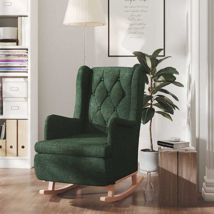 Armchair with Solid Rubber Wood Rocking Legs Dark Green Fabric