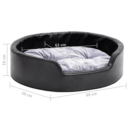 Dog Bed Black and Grey 69x59x19 cm Plush and Faux Leather