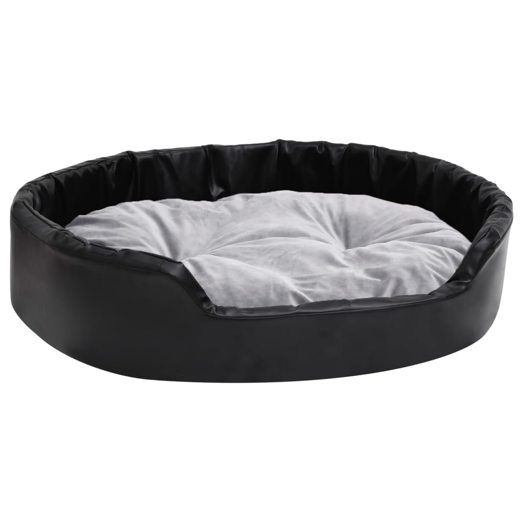 Dog Bed | Black and Grey | Faux leather, plush, PP cotton, foam