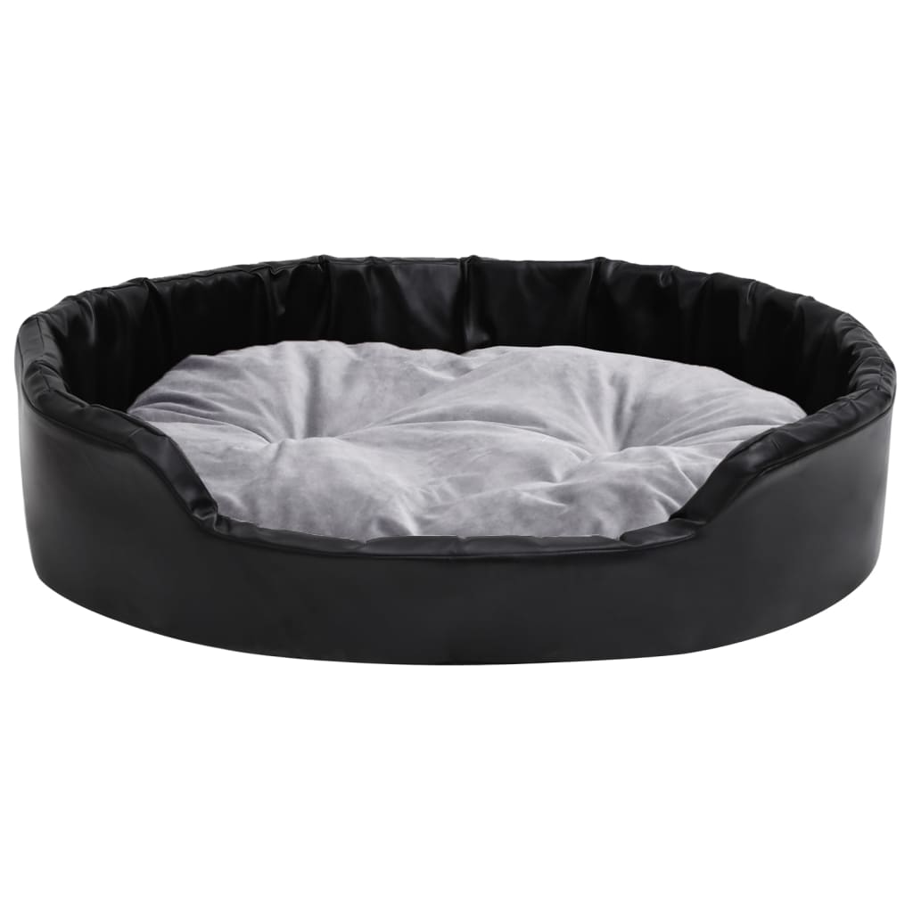 Dog Bed | Black and Grey | Faux leather, plush, PP cotton, foam