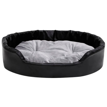 Dog Bed | Black and Grey | Faux leather, plush, PP cotton, foam