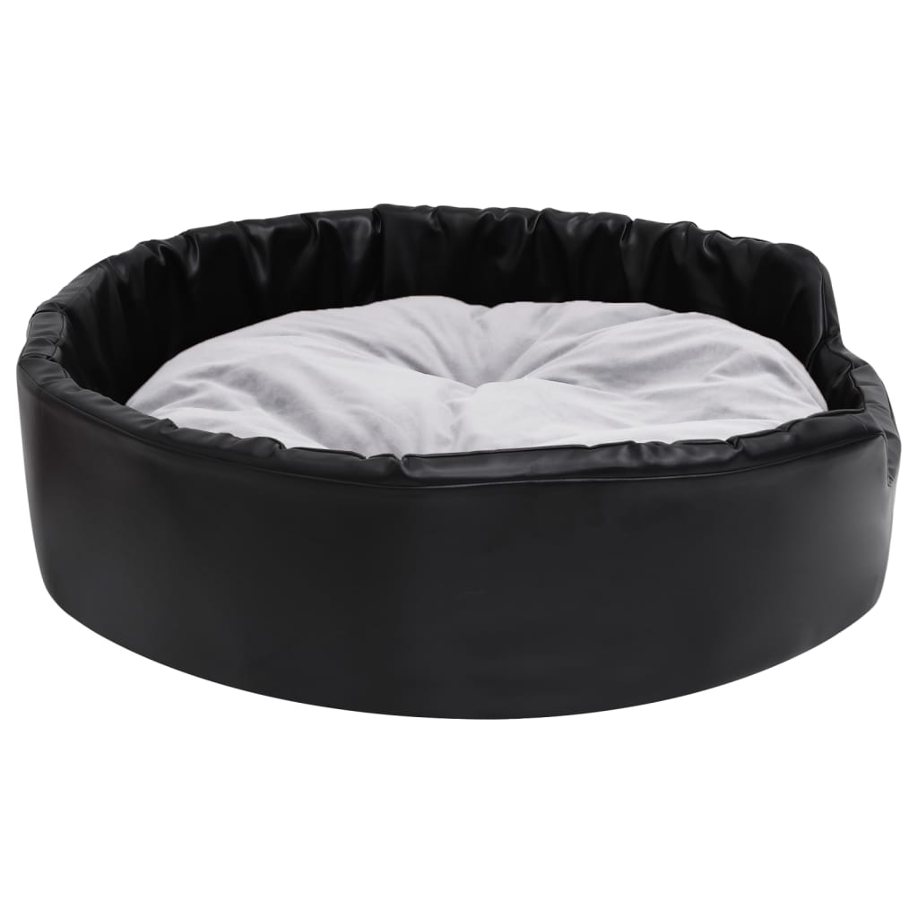 Dog Bed | Black and Grey | Faux leather, plush, PP cotton, foam