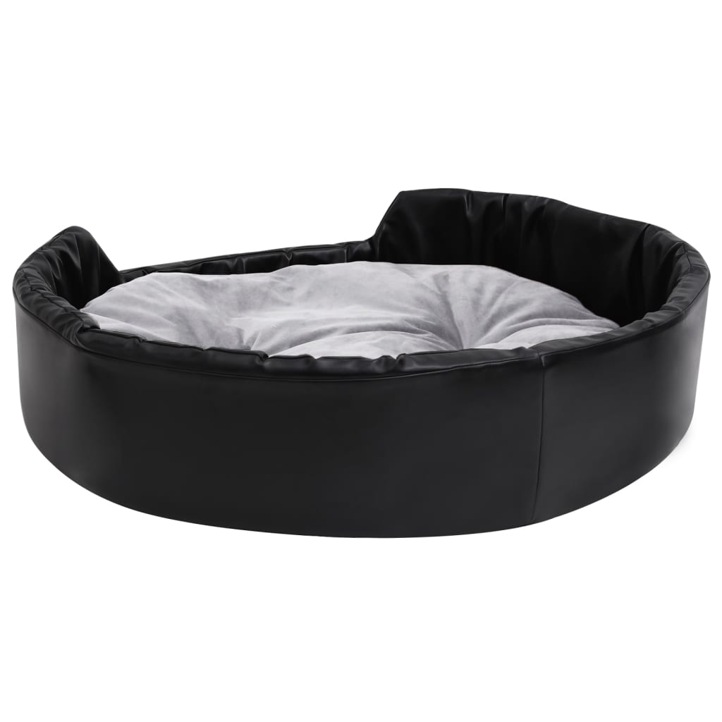 Dog Bed | Black and Grey | Faux leather, plush, PP cotton, foam